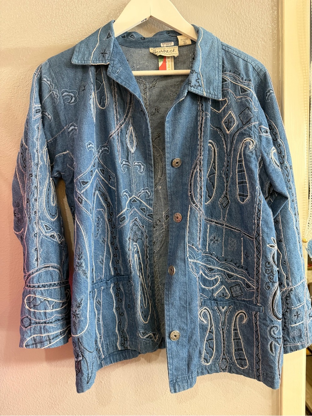Embellished Blue Denim Button-Up Jacket